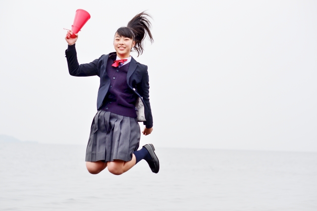 cheering Japanese girl